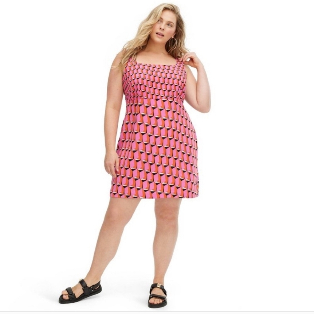 Diane Von Furstenberg Target Geometric Mini Shift Dress Pink Orange Art Deco 17